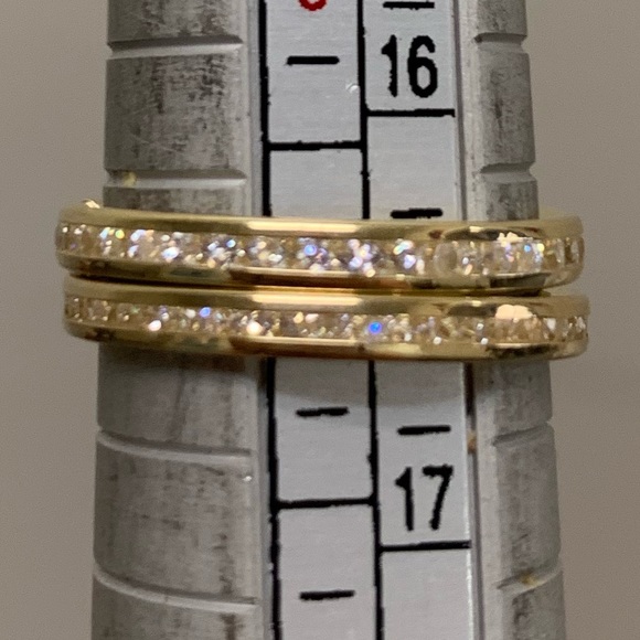 Dainty 14k Yellow Gold Eternity Wedding Band 2 pc - Picture 3 of 12